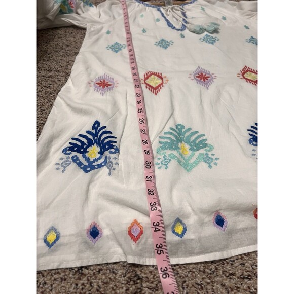TOMMY BAHAMA Watercolor Tasseled Embroidered Ikat Split Neck Tunic Cover-up L - Picture 9 of 9